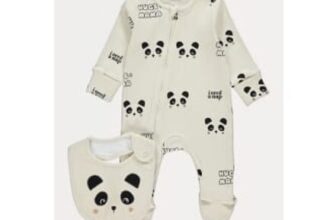 Neutral Panda Zip Fasten Sleepsuit and Bib Set