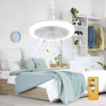 Newthinking LED Ceiling Light with Fan White, 10 Remote Control Ceiling Fans Light with Adjustable Colour Temperature 3-Speed Mode and Timing for Bedroom Living Room, Compatible with E27 Adapter