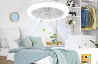 Newthinking LED Ceiling Light with Fan White, 10 Remote Control Ceiling Fans Light with Adjustable Colour Temperature 3-Speed Mode and Timing for Bedroom Living Room, Compatible with E27 Adapter