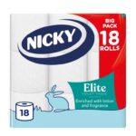 Nicky Elite Scented Toilet Tissue – 18 Rolls of White Toilet Paper 3-ply – £5.32 / £4.76 S&S