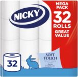 Nicky Soft Touch Toilet Tissue – 32 Rolls of Extra Gentle White Toilet Paper, 190 Sheets per Roll, 2-ply, Soft Tissue, Modern Embossing, Easy Opening, 100% FSC Certified Paper