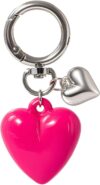 Niedlicher Heart Keychain for Women, Silver Double Heart Key Ring with Charm, Unisex Keychain for Backpack, Car, Handbag