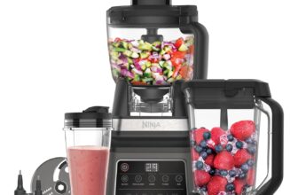 Ninja 3-in-1 Food Processor & Blender with 5 Automatic Programs: Blend, Max Blend, Chop, Mix, Puree, 1.8L Bowl, 2.1L Jug, 700ml Cup, 1200W, Dishwasher Safe Parts, Auto-iQ, Black BN800UK