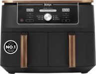 Ninja Foodi MAX Dual Zone Air Fryer, Amazon Exclusive, Tongs, 2 Drawers, 9.5L, 6-in-1, Use No Oil, Air Fry, Max Crisp, Roast, Bake, 8 Portions, Nonstick Dishwasher Safe Baskets, Copper/Black AF400UKCP