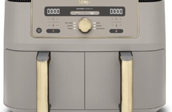 Ninja MAX Dual Zone Digital Air Fryer, 2 Drawers, 9.5L, 6-in-1, Uses No Oil, Air Fry, Max Crisp, Roast, Bake, Reheat, Dehydrate, Non-Stick, Dishwasher Safe Baskets, Stone Gold DZ400UKSTGD