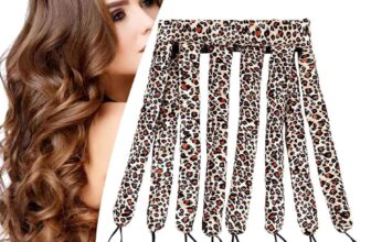 No Heat Hair Curling Band for Long Hair, Satin No-Heat Curling Rod with Adjustable Strap Overnight, No Heat Curling Roller for Women and Girls Waves and Curls (Leopard Colour)