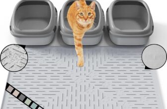 OHMO Cat Litter Mat Extra Large 95 x 64 cm Ash Grey Premium Silicone, Easy to Clean Waterproof Kitty Under Box Trapping Mat, Keep The Floor Tidy