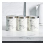 OHS 3 Piece Tea Coffee Sugar Canisters – White Marble