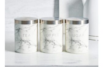 OHS 3 Piece Tea Coffee Sugar Canisters – White Marble