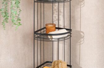 OHS 3 Tier Bathroom Corner Shelf Counter Organizer, Floor Bathroom Caddy Freestanding Black Wire Plastic Corner Shower Storage Organizer Display Shelves for Toiletries Shampoo