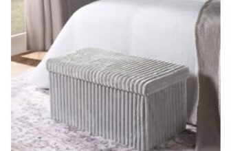 OHS Ribbed Foldable Rectangle Storage Ottoman – Grey