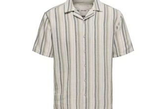 ONSTREV LIFE REG STRIPE SHIRT NOOS Short-Sleeved Shirt Creme by ONLY and SONS