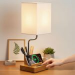 OUTON 8000mAh Rechargeable Bedside Table Lamp, USB AC Charging Ports, Phone Stand & Pen Holder, Touch Control, 3 Color Temperatures & Slide Dimmer, Battery Indicator, Cordless Lamp for Home & Office