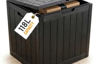 Olsen & Smith 118L Outdoor Garden Storage Box, Lockable Weatherproof Plastic Storage Chest