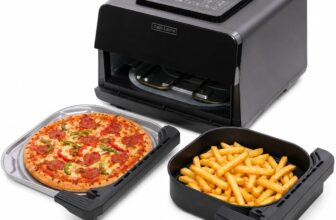 Olsen & Smith Pizza Air Fryer 2400W with 12in Pizza Stone Stone-Baked Crispy Base Pizza Oven & 6L Multi-Function Air Fryer, Presets for Fries, Steak, Fish & Baking, Removable Crisping Plate, Black