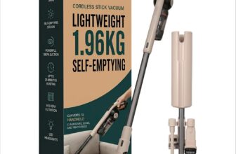 Olsen & Smith Self-Empty Cordless Vacuum Cleaner Lightweight 5.3kg Stick & Handheld Bagless Hoover, 18kPa Suction, 25min Runtime, H13 HEPA, LED Headlights Pet Hair, Car & Carpet – Cream