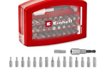 Original Einhell 32-piece bit Box 30x 25 mm CRV bits, 60 mm Quick-Change bit Holder, Socket Adapter, Storage Box with Belt Clip