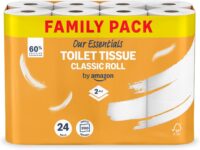 Our Essentials by Amazon Toilet Tissue Classic Roll, 2-ply, 24 Rolls (1 Pack of 24), 200 Sheets per Roll