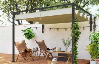 Outsunny 2 x 3(m) Lean To Pergola with Retractable Roof, Wall Mounted Garden Gazebo Outdoor Sun Shade Shelter for Patio, Khaki