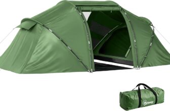 Outsunny 4-6 Man Camping Tent with Living Area and 2 Bedrooms, Hiking Sun Shelter, UV Protection Tunnel Tent