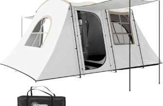 Outsunny 4 Man Tunnel Tent, Family Camping Tent with Porch, Bedroom and Living Area, Sewn in Groundsheet, 3000mm Waterproof, Portable with Bag for Festival, Hiking, Backpacking