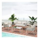Outsunny 4 Seater Grey Wicker Metal Outdoor Sofa Set