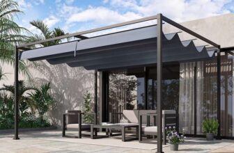 Outsunny 4 x 3m Metal Pergola Gazebo Patio Sun Shelter Retractable Canopy Grey – with code. Sold by Outsunny (UK mainland)