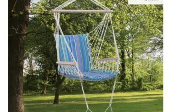 Outsunny Hanging Rope Chair with Soft Padded Seat /Footrest / Wooden Armrests
