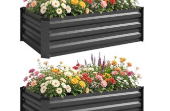 Outsunny Set of 2 Raised Garden Bed, Outdoor Planter Box with Galvanised Steel Frame for Growing Vegetables, Flowers , 100 x 60 x 30 cm