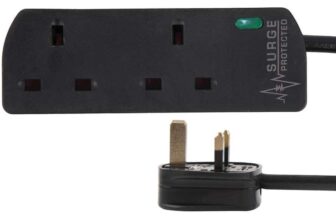 PRO ELEC PELB1989 2-Gang Extension Lead with Surge Protection, 1m, Black – Prime Deal