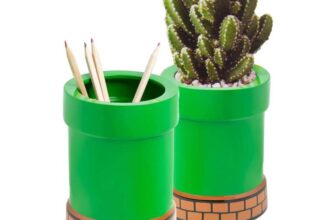 Paladone Super Mario Warp Pipe Flower Pot and Pen Holder, Ceramic Planter or Pen Organizer, Officially Licensed Nintendo
