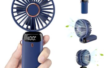 Personal Fan, Portable Hanging Neck Fan, 4000mAh USB-C Rechargeable 5-Speed Modes Powerful Desktop Fan with Base, Max 16H Run Time, Adjustable Lanyard and Bracket Hands-free Cooling Fan-Blue