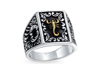 Personalized Mens Scorpio Signet Ring, Two-Tone Brass Patina, Customizable