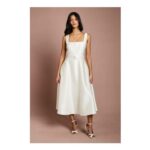 Petite Belted Twill Midi Dress