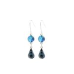 Pewterhooter Crystal Drop Earrings 925 Sterling Silver Bermuda Blue