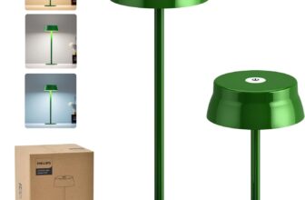 Philips Cordless Table Lamp, Portable Outdoor LED Desk Light, Rechargeable Battery Operated, 2 Adjustable Height, Touch Control & 3 Color Stepless Dimming, Waterproof Lamps for Bedroom, Green