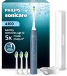 Philips Sonicare 4100 Series Electric Toothbrush – Sonic Toothbrush with Pressure Sensor, 4 Brushing Settings, EasyStart, SmarTimer, 21-Day Runtime, Travel Case, Marine Blue, HX4046/48, New