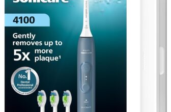 Philips Sonicare 4100 Series Electric Toothbrush – Sonic Toothbrush with Pressure Sensor, 4 Brushing Settings, EasyStart, SmarTimer, 21-Day Runtime, Travel Case, Marine Blue, HX4046/48, New