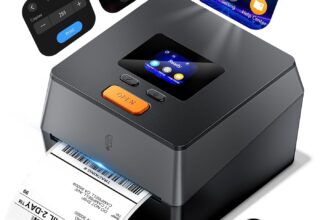 Phomemo Shipping Label Printer with Touchable Screen, 4×6 Bluetooth Thermal Label Printer with Built-in Label Holder, D420D Thermal Printers for Small Business, Compatible with Royal Mail, DHL, DPD