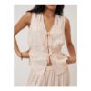 Pink Cordie Ruched Tie Front Linen-Blend Top