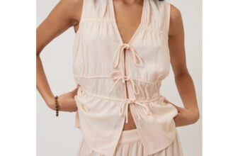 Pink Cordie Ruched Tie Front Linen-Blend Top