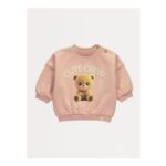 Pink Teddy Bear Cute Crew Back Graphic Sweatshirt First Size Only