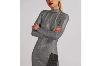 Pink Vanilla Metallic High Tie Neck Open Back Dress