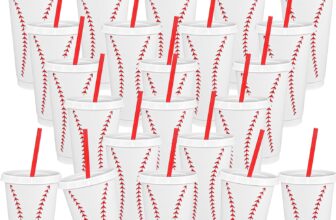 Plastic Cold Cups with Lids and Straws, 24-Pack Reusable Tumblers Large 710ml Baseball Themed BPA-free Food Grade PP Sports, Parties & Travel