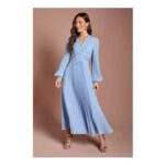 Pleat Detail Lace Trim Maxi Dress