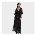 Polka Dot V-Neck Frill Maxi Dress