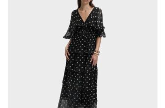Polka Dot V-Neck Frill Maxi Dress