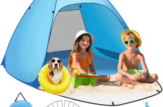 Pop Up Beach Tent for 1-3 Person, UV Protection Beach Sun Shelter with Zipper Porch, Portable Automatic Instant Easy SetUp Sun Shade Baby Beach Tent for Beach, Garden, Picnic