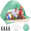 Pop Up Beach Tent for 2-3 Persons, 2025 Upgraded Windproof Pop Up Tent with 4 Wind Ropes & 8 Nails, 50 UV Sun Protection Beach Shelter Portable & Easy Set Up Sun Shade for Park Garden Picnic