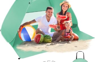 Pop Up Beach Tent for 2-3 Persons, 2025 Upgraded Windproof Pop Up Tent with 4 Wind Ropes & 8 Nails, 50 UV Sun Protection Beach Shelter Portable & Easy Set Up Sun Shade for Park Garden Picnic